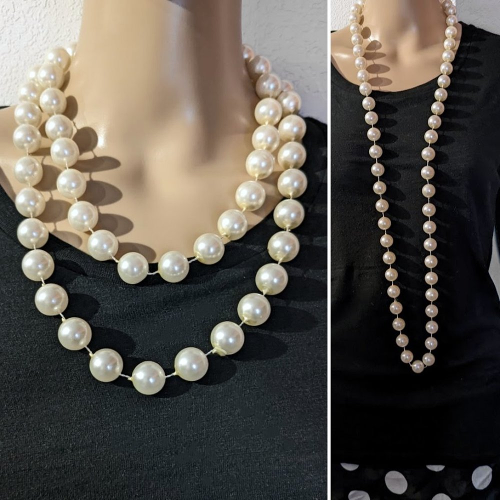 Chunky Large Faux Pearl Affixed Bead Flapper Costume Necklace Retro Jewelry